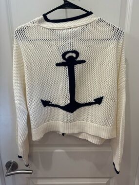 NWT 525 Cream Open-Knit Anchor Sweater - Cozy Nautical Cardi- M